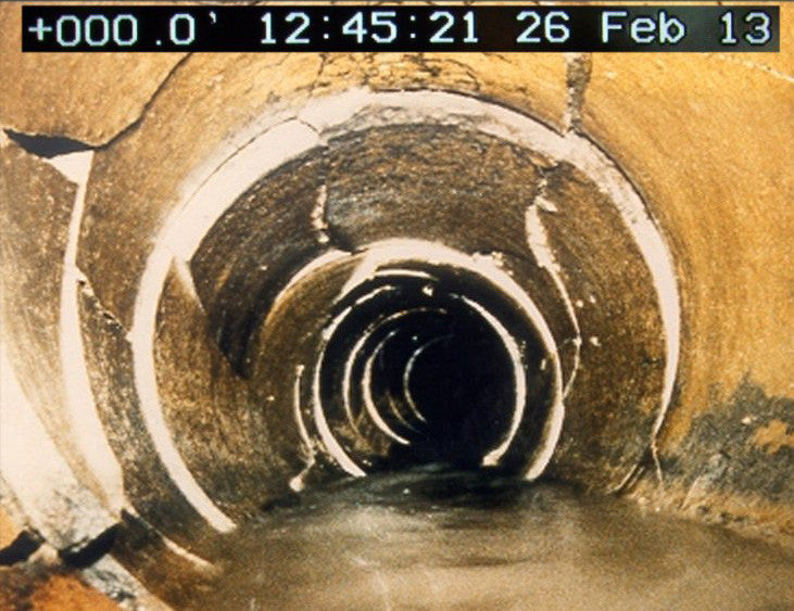 A view inside a drain using a Troglotech T804 Sewer Inspection Camera